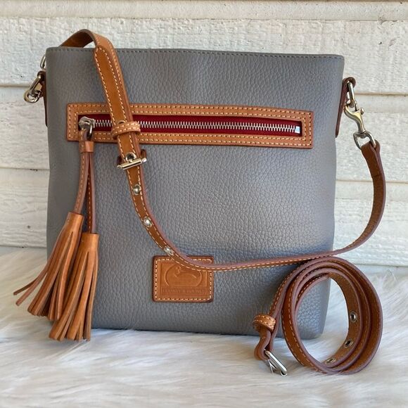 Dooney & Bourke Handbags - DOONEY & BOURKE Grey Leather Hobo Shoulder Bag Crossbody Tassel Lani Zip Zip